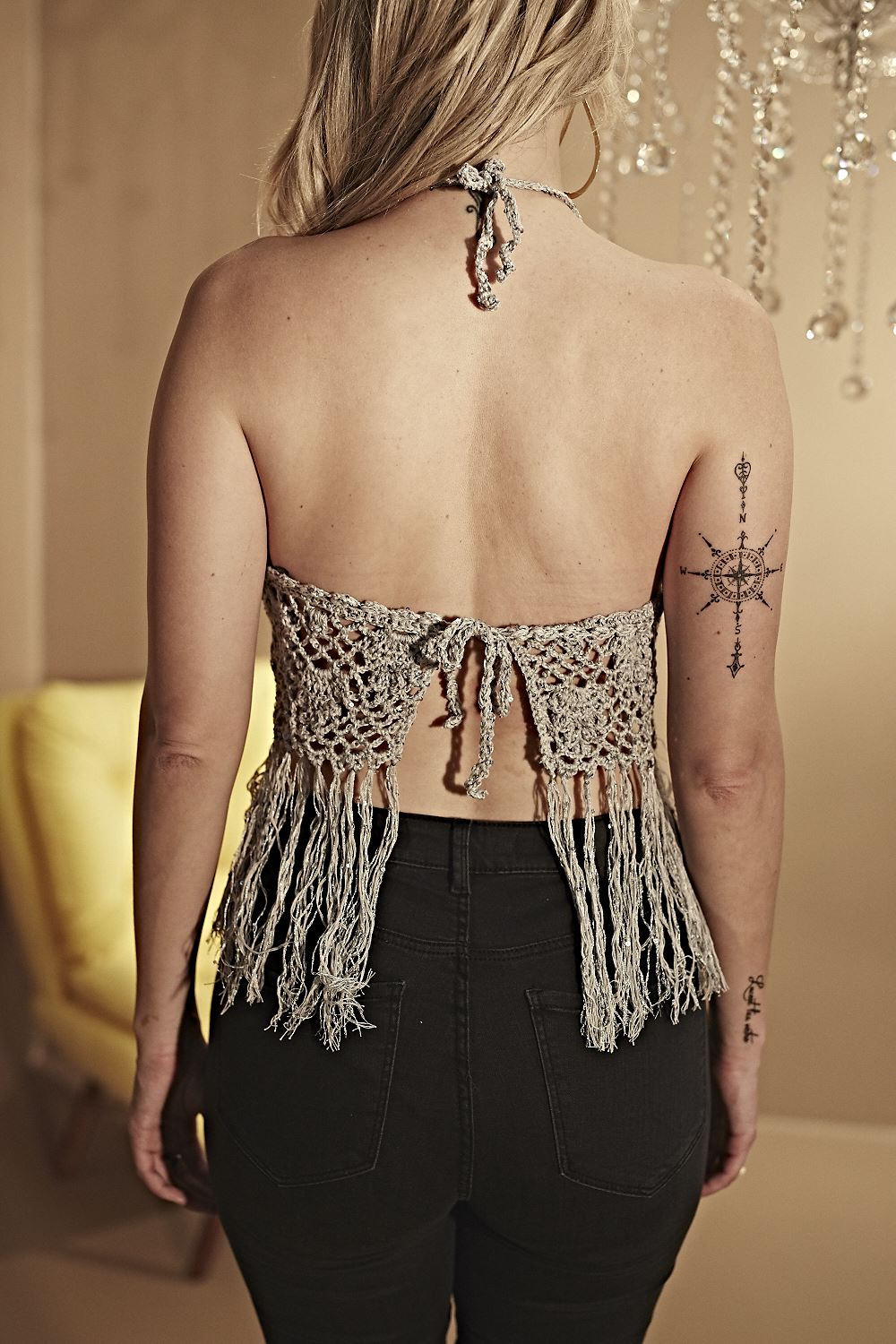 Cropped Prata com Franjas