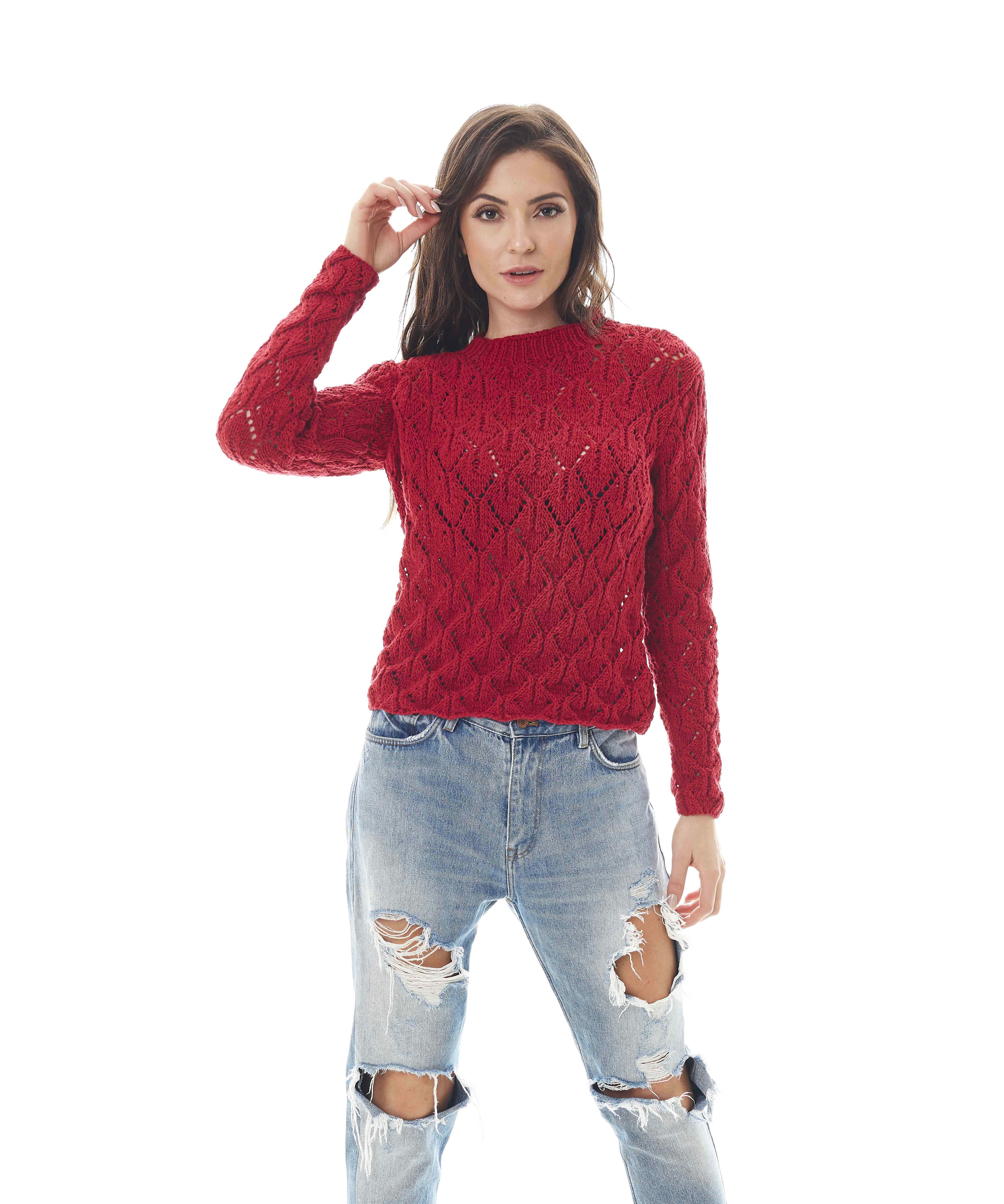 Blusa Vermelha em Ponto Ajurado