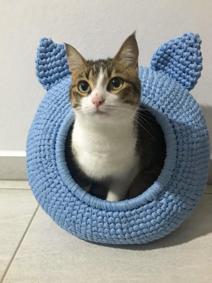 Mini mochila infantil com orelhas de gatinho azul nuvem de nylon