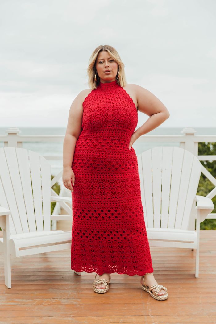 Scarlet Elegance Halter Dress